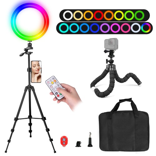 Emart 10-inch 10 Colors & 10 Brightness Levels RGB Selfie Ring Light with Adjustable Tripod Stand & Cell Phone Holder, Dimmable LED O Ring Light for Live Stream, YouTube Video, Makeup