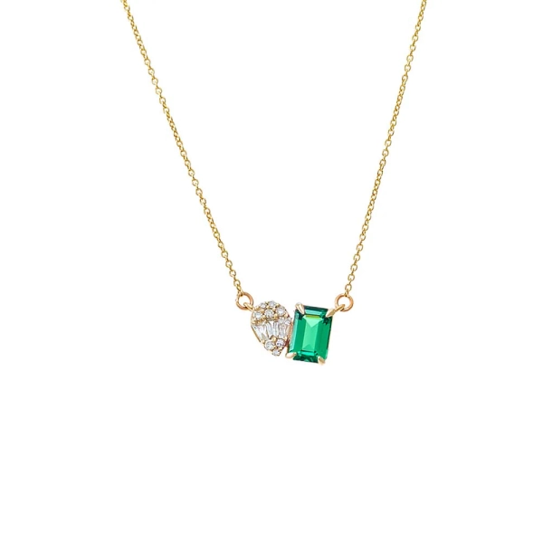 Diamond X Emerald Toi E Moi Necklace 14K