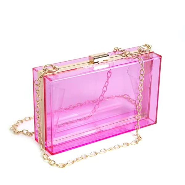 WJCD Clear Purse for Women Acrylic Clear Clutch Bag,acrylic Purses Clear Clutch Purse Shoulder Handbag with Removable Chain