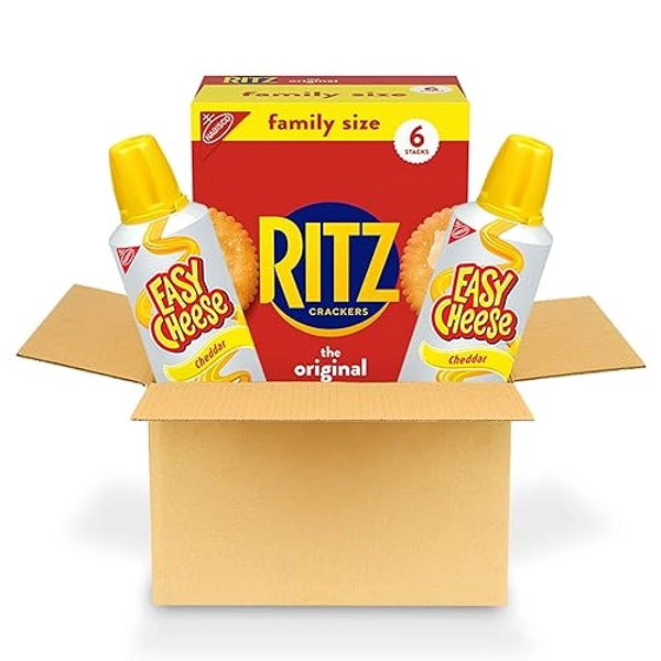 RITZ Original Crackers and Easy Cheese Cheddar Snack Variety Pack, 1 Family Size Box & 2 Cans