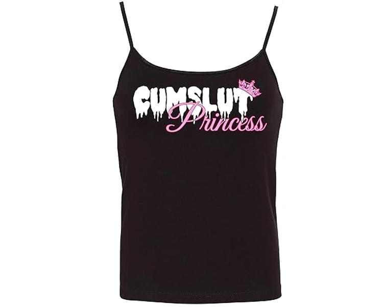 Knaughty Knickers Cumslut Princess Daddy's Little Cum Slut Flirty Camisole Cami Tank Top Sleep Wear Fitted Scoop Neck Black