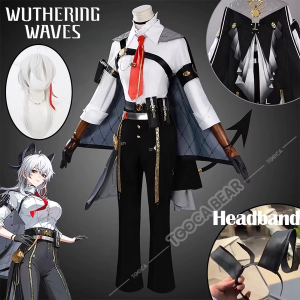 Wuthering Waves Zani Costume Cosplay Parrucca Uniforme Corna Fascia Averardo Banca Ragunna Rinascita Scorched Radiance Halloween - AliExpress 