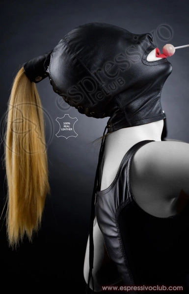 Open Mouth Bondage Hood, Real Leather Ponytail BDSM Mask, BDSM Submissive Hood, Genuine Leather Bondage Mask, GIMP Mask, 本革ポニーテールボンデージフード