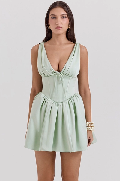 Emmeliette Pistachio Satin Mini Dress - SALE