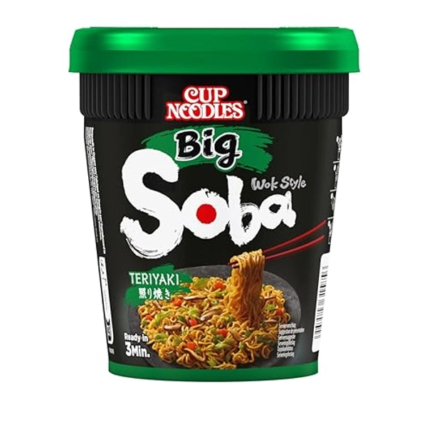 Nissin Cup Noodles Soba BIG – Teriyaki, Einzelpack, Wok Style Instant-Nudeln japanischer Art, mit Teriyaki-Sauce und Gemüse, schnell im Becher zubereitet, asiatisch Essen, große Portion (1 x 113 g)