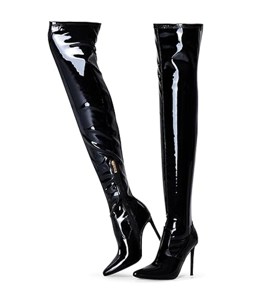 Elisabet Tang Thigh High Boots Over the Knee Boots for Women,Sexy 4.3 inch Stilettos High Heels Boots Stretch Suede Long Pointed Toe Shoes