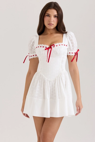 Jana White Broderie Anglaise Puff Sleeve Mini Dress