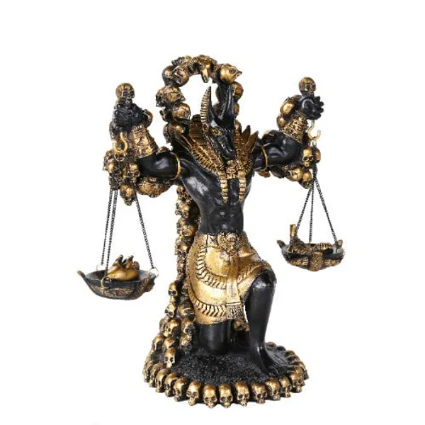 Pacific Giftware Ancient Egyptian God Anubis of Underworld by Ankh Altar Guardian of Scales The Heart Against Ostrich Feather Figurine Statue - 
