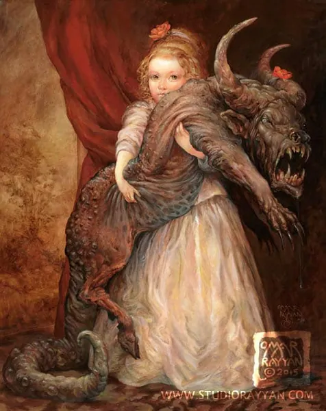 The Favorite (print) - little girl - monster - pet - meme - child - portrait - dragon - beauty and the beast - funny art