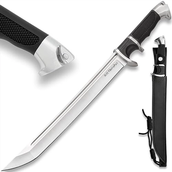 Honshu Sub-Hilt Tanto Knife | Modern Tactical Interpretation of Japanese Blade | 7CR13 Stainless Steel Blade | Premium Leather Sheath Included | TPR Handle | 17 1/4" Overall Length