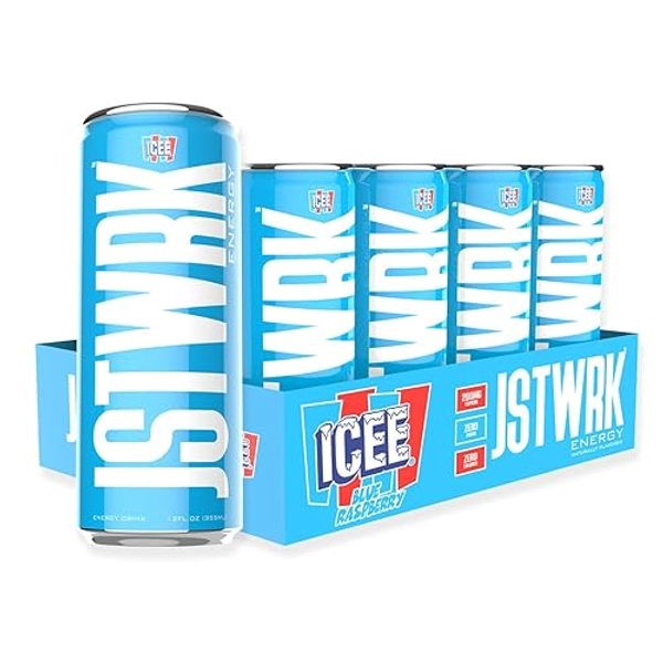 JST WRK Energy Drink - 12-Pack, Sugar Free, Zero Calories, No Sugar Alcohols, 12 Fl Oz., 200 milligrams Caffeine (ICEE Blue Raspberry)