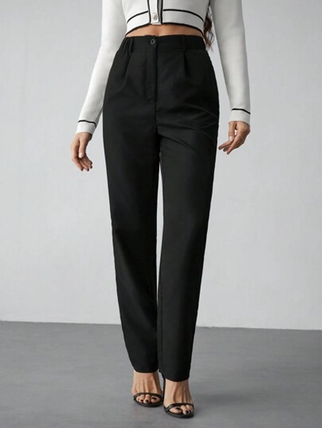 Tall Casual & Commuting Minimalist High Waist Black Pants