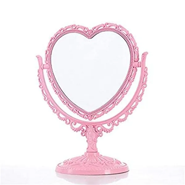 JDPEYI Heart Shaped Mirror Double-Sided Rotatable Dresser Mirror, Room Decor Princess Mirror Vanity Makeup Mirror for Desk, Bathroom Bedroom Mirror-Pink