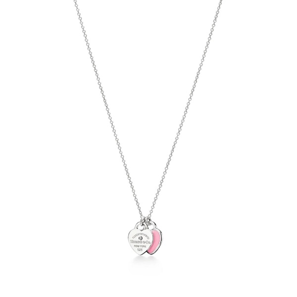 Return to Tiffany® Pink Double Heart Tag Pendant in Silver with a Diamond, Mini