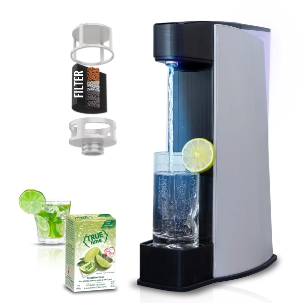 Carbon8 - One Touch Sparkling Water Maker + Filter & Lemon8 - Silver