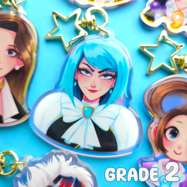 GRADE 2 Phoenix Wright Ace Attorney Trilogy Rainbow Holographic Epoxy Keychains Charms-Edgeworth, Gumshoe, Pearl, Franziska, Godot, Maya