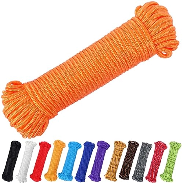 PerkHomy 90 ft 14 inch (7mm) Nylon Poly Rope Flag Pole Polypropylene Clothes Line Camping Utility Good for Tie Pull Swing Climb Knot, Orange