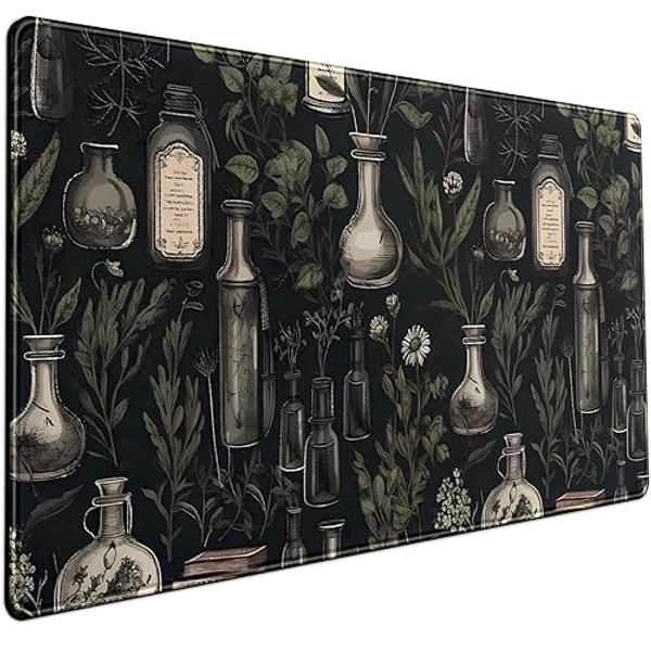 Black Aesthetic Desk Mat Black Vintage Desk Pad Large Gaming Flower Mouse Pad XXL Plant Wildflower Mousepad Extended Laptop Computer Mouse Keyboard Mat for Women Girl Office Desk Decor 31.5x15.8 in