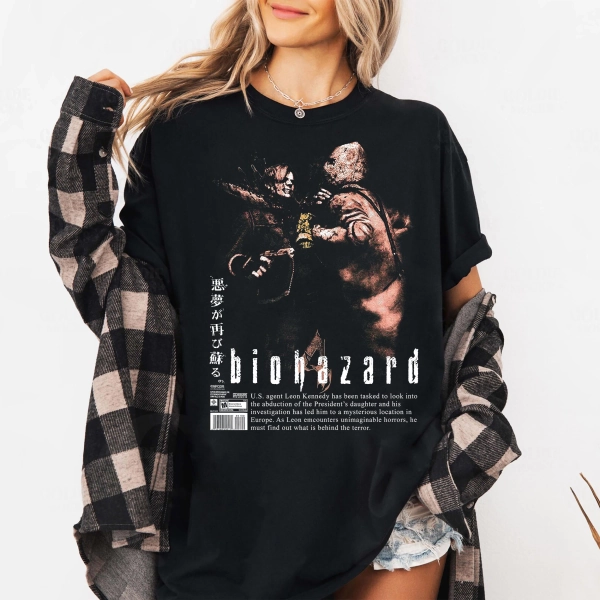 Biohazard Resident Evil Vintage Horror Shirt, Leon Kennedy Graphic Tee, Retro Survival Game T-Shirt, Anime Gamer Gift Unisex Tee