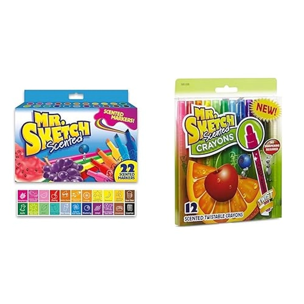 Mr. Sketch Chiseled Tip Marker (22) and Scented Twistable Crayons (12 Pack) Set