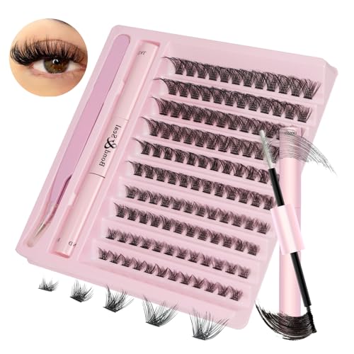 Cluster Eyelash Extensions Kit,DIY Lash Extension Kit Cluster Lashes 100pcs Individual Eyelash Extension Kit with Lash Bond and Seal, Application at Home Lash Extension Kit(120) - Classic Lashes Kit