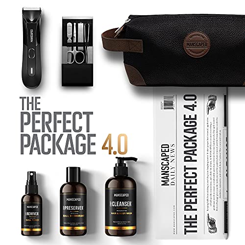MANSCAPED® Perfect Package 4.0 Kit Contains: The Lawn Mower® 4.0 Electric Trimmer, Ball Deodorant, Body Wash, Performance Spray-on-body Toner, Four Piece Luxury Nail Kit, Toiletry Bag, 3 Shaving Mats