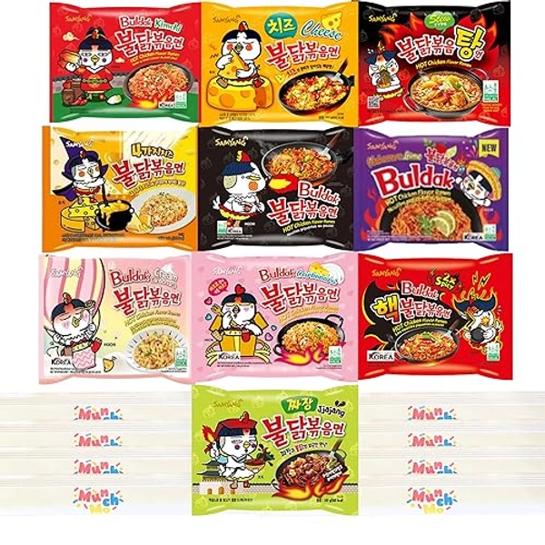 Korean Spicy Chicken Ramen Variety 10 Packs (10 Different Noodles) Sampler Gift Box, Korean Ramen, Ramen Noodles, Noodles, Asian Noodles Variety Pack, Spicy Chicken Ramen, Carbonara