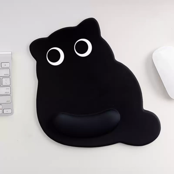 Black Cat Mouse Pad Wrist Support Anti-Slip Computer Mousepad Cat Owner Gift - A