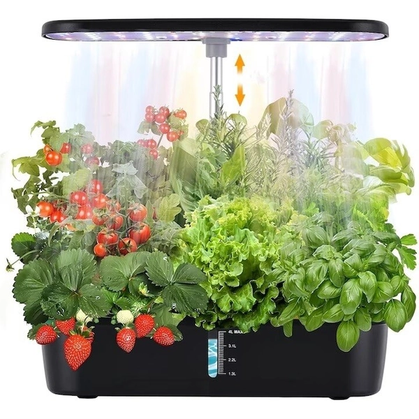 Hydroponic Growing System, 12 Plants, Automatic Timer, Adjustable Height, 4 L Water Tank