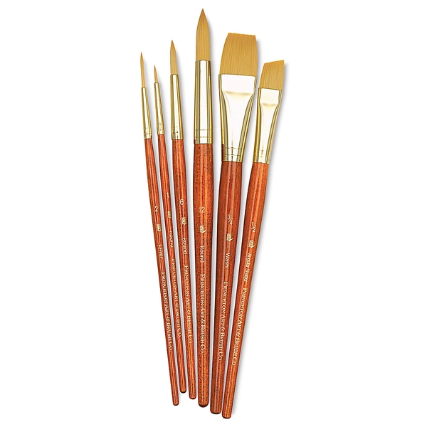 Princeton Real Value Brush Set - 9153, Golden Taklon, Short Handle, Set of 6