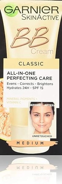 Garnier BB Cream Original Medium Tinted Moisturiser SPF 15, Glow Boosting and Hydrating with Mineral Pigments, Enriched with Vitamin C, Grapefruit, 50 ml