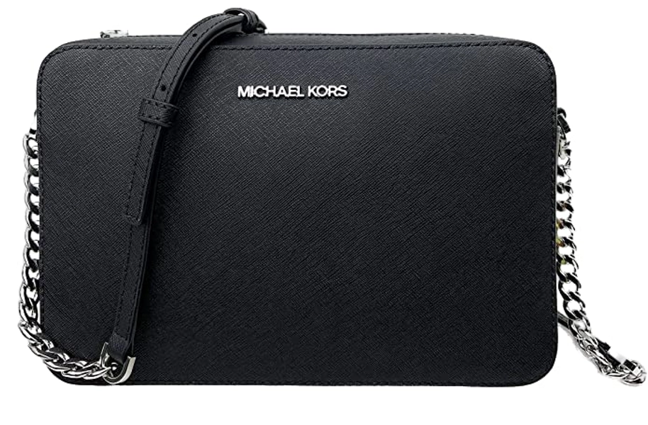 Michael Kors Women's Jet Set Item Crossbody Bag in Black with Silver hardware (Black/Silver)