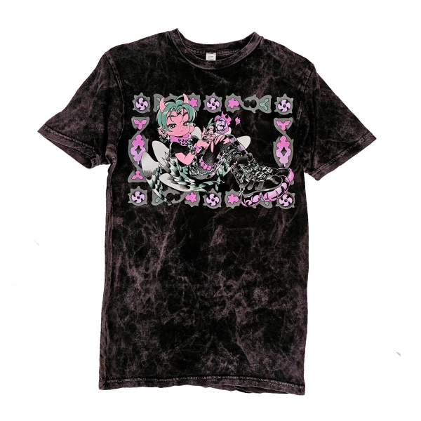 Anime Mineral Wash TShirt | Angel Demon Boy | Grunge Goth Tee | Yami Kawaii | Y2K Halloween