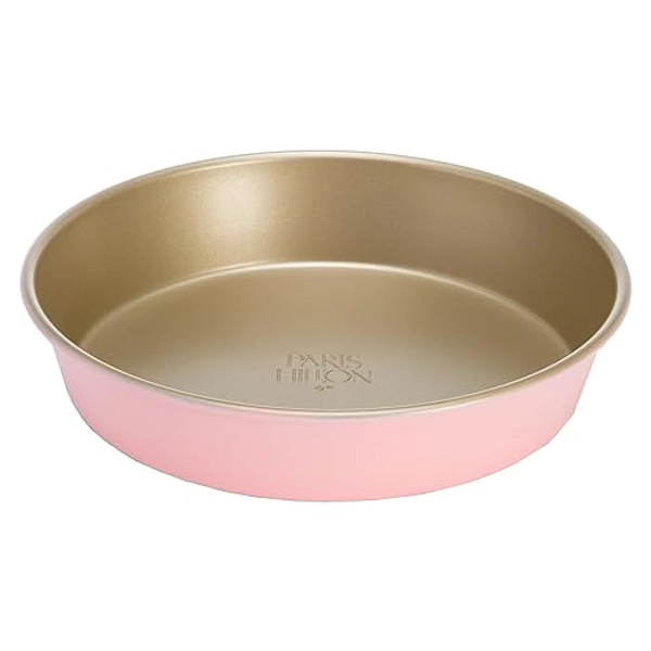 Paris Hilton Nonstick Carbon Steel Bakeware Collection, 9-Inch Round Cake Pan, Dishwasher Safe, Made without PFOA and PFAS, Pink Champagne Two-Tone
