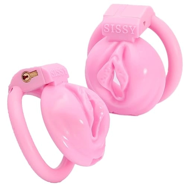 FREDORCH Nylon 3D Printed Lightweight Pink Cage Male Chastity Devices Lock 4 Rings Virginity for Sissy Men (Big)