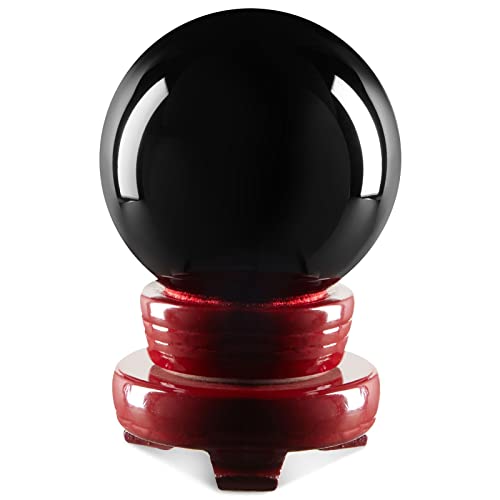 Juvale Small Black Obsidian Sphere, 80mm/3.1 Inch Decorative Crystal Ball with Stand for Gothic-Style Home Decor, Meditation, Feng Shui