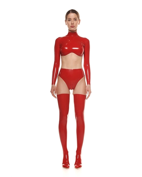Latex Lingerie, Latex Stockings, Latex Top, Red Latex, Latex Panties with zipper, Latex clothing, Fetish outfit, BDSM wear, Shiny dress