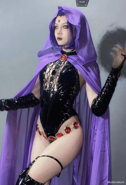 Women Gothic Sexy Black Halter Backless Front Hollow High Slit PU Leather Bodysuit with Cloak and Chain