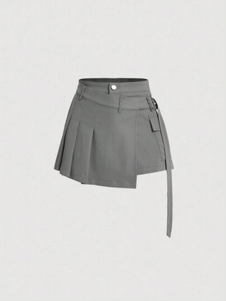 SHEIN MOD Women's Patchwork Pleated Hem Skorts