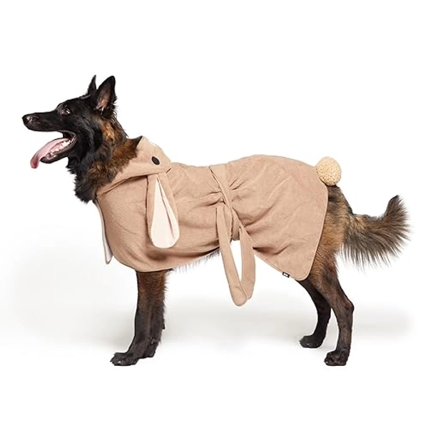 Barkbox Dog Bathrobe Fast Drying with Velcro Closure & Wrap Tie Snuggle, Cute Dog Clothes, Easy to Clean, Machine Washable, Dog Coats and Tumble Dry Low - Bunny, Large