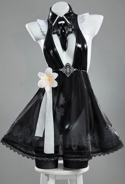 Stellar Blade Cosplay Kostüm 2B YoRHa No.2 TypeB EVE Schwarzes Kleid mit Augenklappen Handschuhen