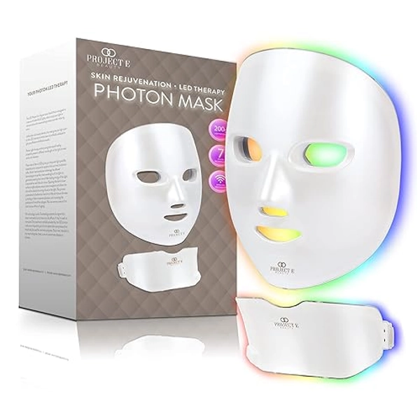 Project E Beauty LED Light Therapy Mask | Photon Skin Rejuvenation Face & Neck Mask | 7 Colors LED Face Mask | Anti Aging | Dark Spot & Acne Scar | Brightening Skincare Mask