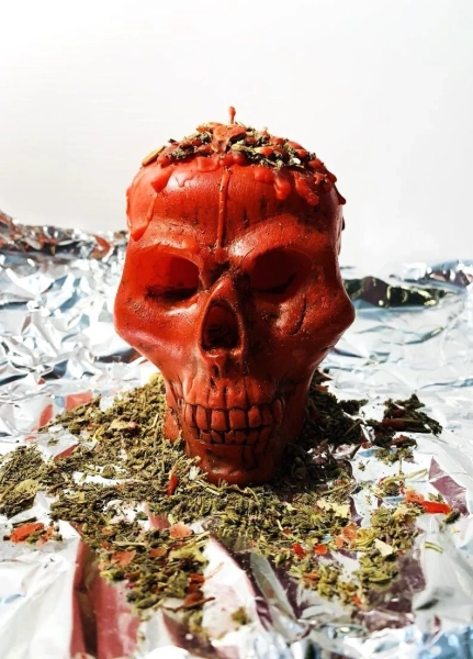 Powerful Prepared Love Skull Candle, Santa Muerte Roja, Veladora del Amarre, Relationship, Love Kindle, Relationship Protection Santa Muerte