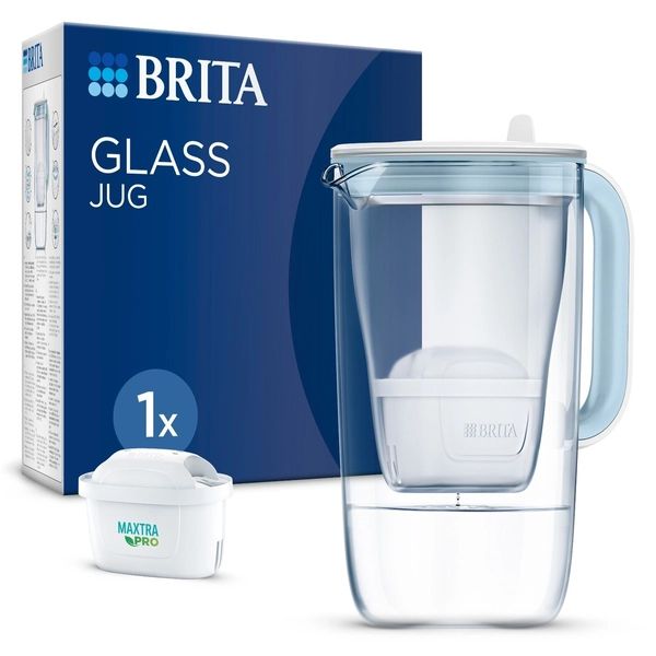 BRITA Glass Water Filter Jug Light Blue 2.5L + 1x MAXTRA PRO All-in-1 Cartridge