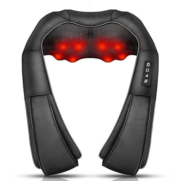 Neck Massager, Deep Tissue 3D Kneading, by iKristin, Portable, with Heat, Shiatsu Massager for Neck, Back, Shoulder, Foot and Leg, at Home and Car, Suitable for Women and Men (Black)