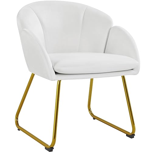 Yaheetech Fauteuil de Chambre à Coucher, Salon, rembourré, Haut Moderne, Ergonomique, en Velours, avec Dossier Circulaire, accoudoirs, Pieds en métal, Charge 136 kg Blanc - Blanc - Velours