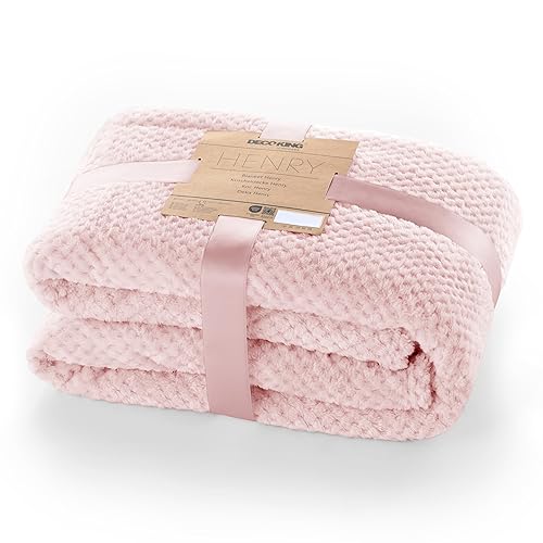 DecoKing Plaid en Microfibre, très Doux, Couverture Douillette, Style scandinave, pour Le Salon et la journée, Polyester, Rose., 170 x 210 cm - 170x210 cm - Rose Poudré