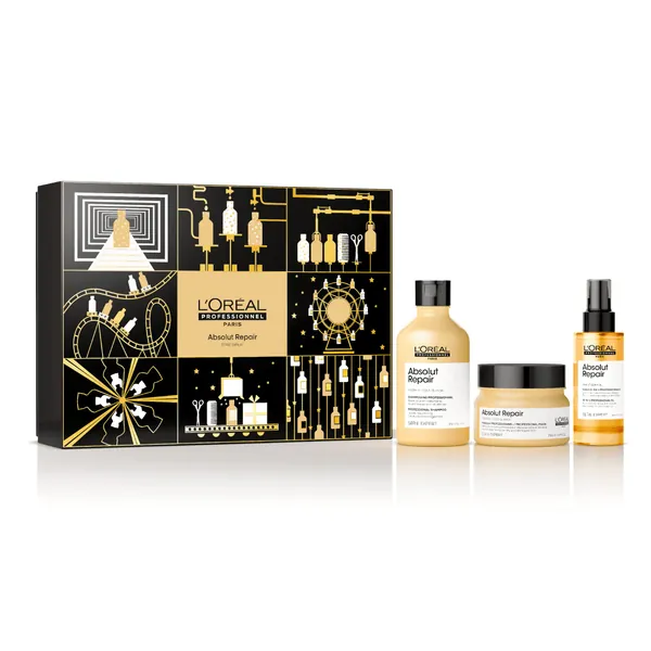 Coffret Absolut Repair pour Cheveux Abîmés et Secs - Répare et Restructure Instantanément - Shampoing, Masque, Huile 10-en-1