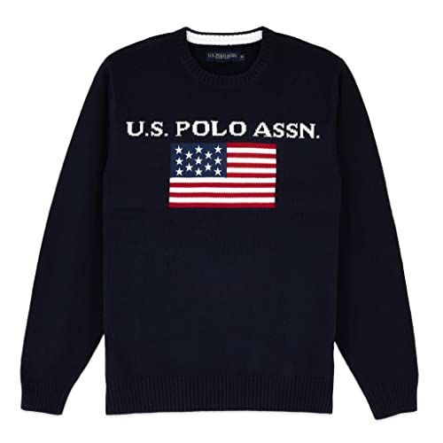 U.S. Polo Men's Flag Crew Neck Sweater Pullover - XX-Large - Navy