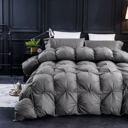 Three Geese Pinch Pleat Goose Feathers Down Comforter Queen Size Duvet Insert ,750+ Fill Power,1200TC 100%Cotton Fabric,Premium Grey Comforter for All Seasons with 8 Tabs.… - Queen:90"x90"in Grey Twisted Flower